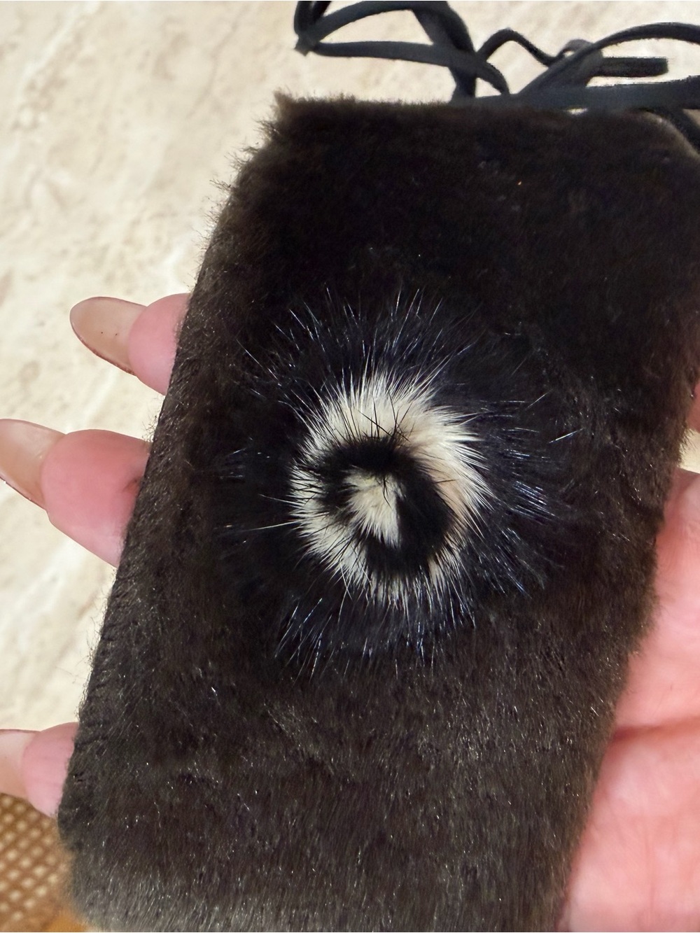 Y2K Faux & real Fur Tie-Waist Belt in Dark Brown with Contrast Pom Details - Picture 2 of 3